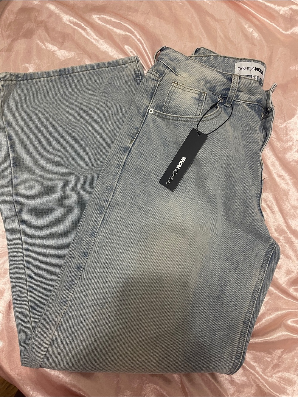 Fashion Nova  peace of mind tinted baggy jeans light wash Size 13